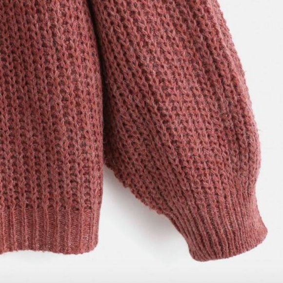 Drop Shoulder V-Neck Oversized Sweater (Plum) - Picture 3 of 4